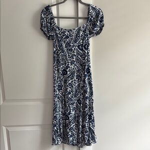 Francesca's Collections Blue and White Puff Sleeve Midi Sundress